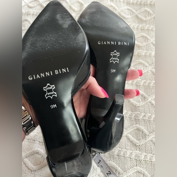 Gianni Bini Black Leather Pointed 3 inch Heels with Double Straps - Picture 2 of 12